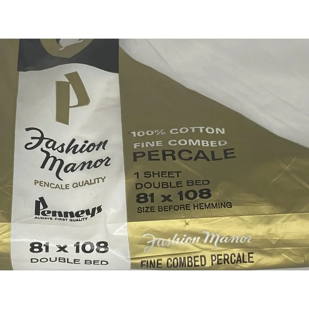 Vintage Flat Sheet Fashion Manor‎ JC Pennys Pencale Quality Double Bed NIP